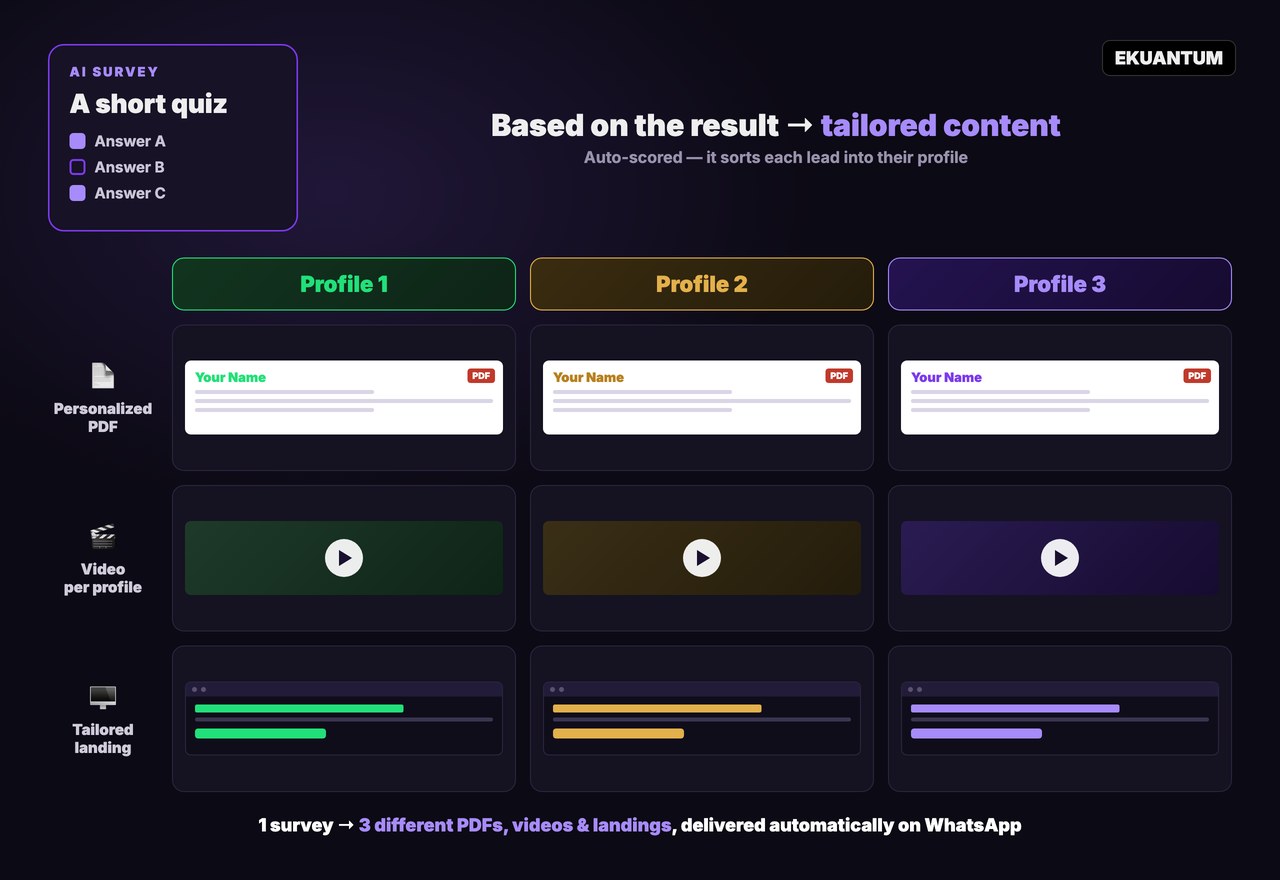 One survey generates 3 different PDFs, videos and landings