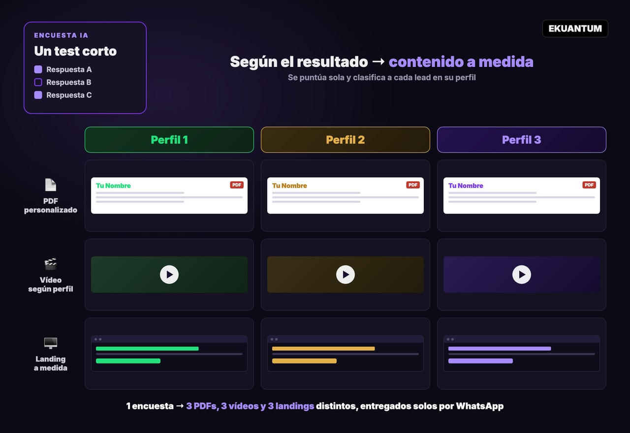 Una encuesta genera 3 PDFs, 3 vídeos y 3 landings personalizados